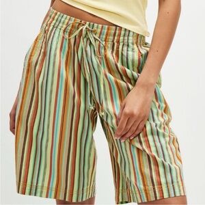 Free people Striped Multicolor Drawstring shorts - Green, Orange, Brown, Aqua